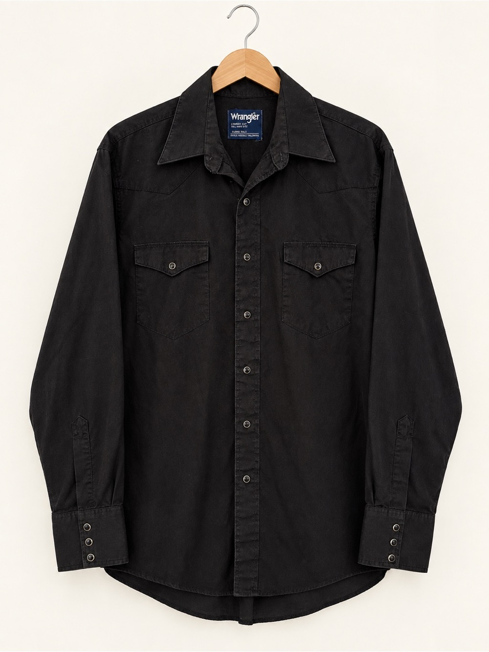 Vintage 90s Wrangler Black Pearl Snap Western Shirt 16x36 Tall